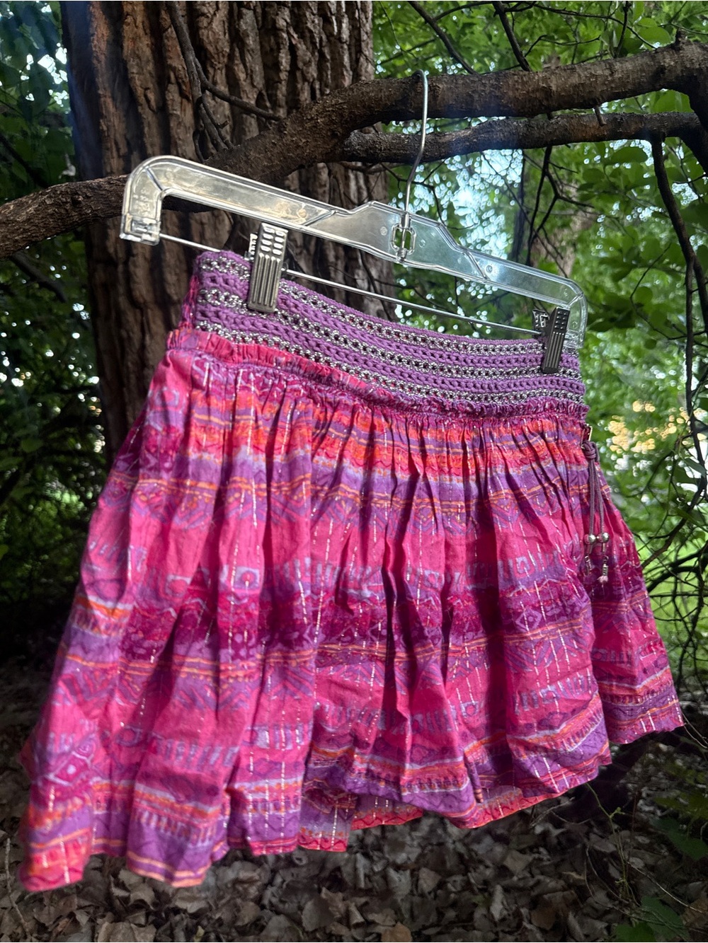 Justice Pink and Purple Sparkle Smocked Tiered Skirt